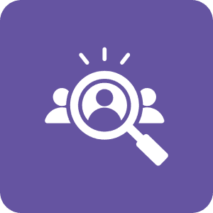 Magnifying glass over three people icons.