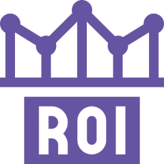 Purple ROI logo with a crown design.