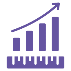 Bar graph with upward trend and ruler.