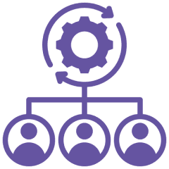 Teamwork and process management flowchart icon.