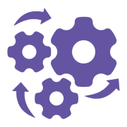 Purple gears with arrows on black background.