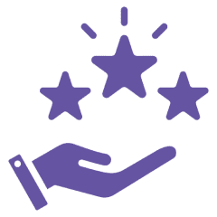 Hand holding three purple stars icon.