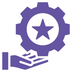 Hand holding gear with star inside.