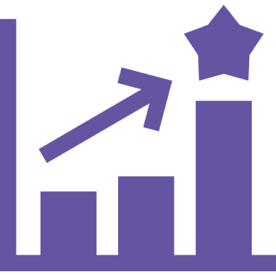 Bar chart with upward arrow and star.